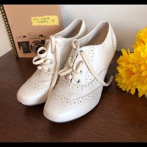 Cream lace up dapper heels